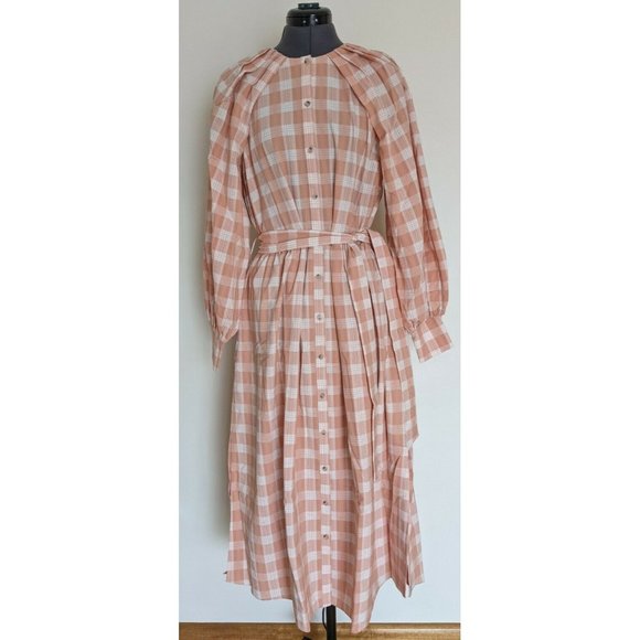 Witchery Womens Check Midi Shirt Dress Pastel Orange Long Sleeve Size 12 /14 NEW - Picture 3 of 12